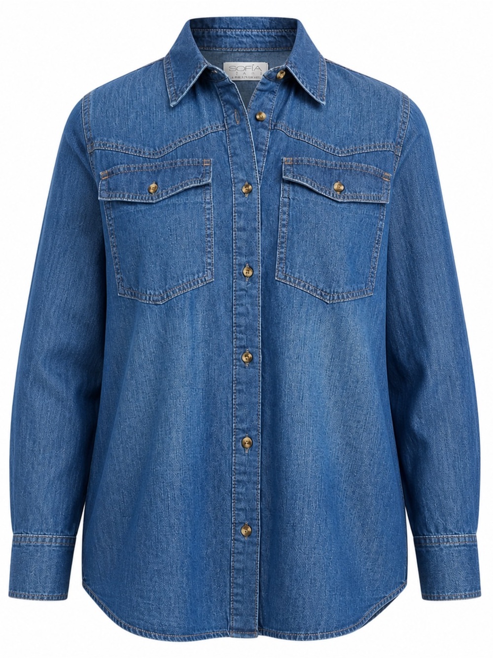 New Med Wash Sofia Vergara Oversized Boyfriend  Denim Tunic Shirt Size X-Large